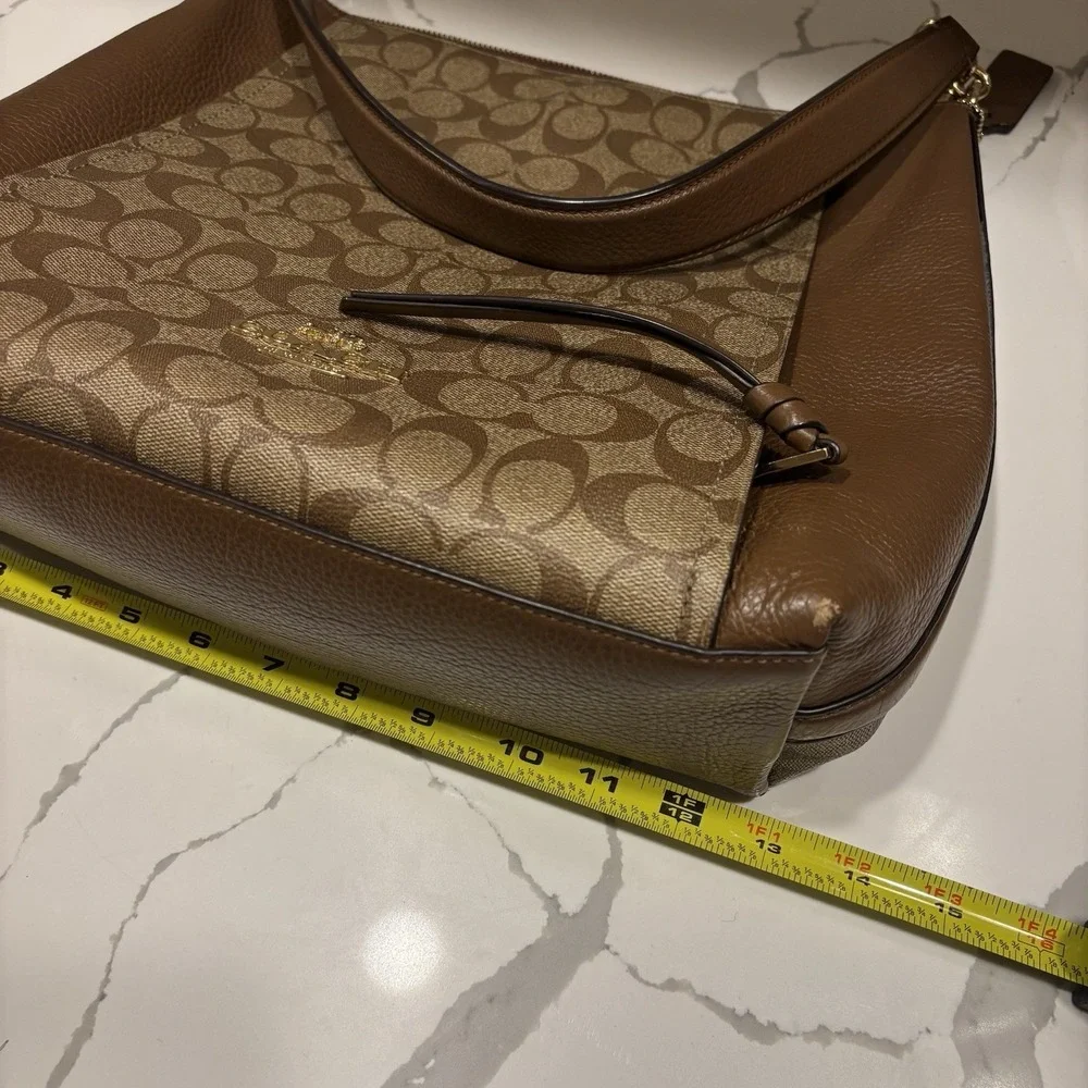 Coach Marlon Hobo Bag F79993 & Accordion Zip Wallet Set Signature Canvas Brown